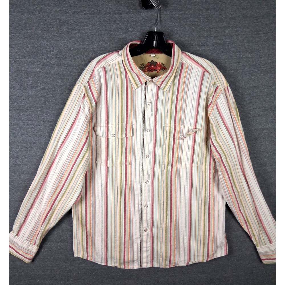 Scully Mens Shirt Large Stripe Pearl Snap‎ Western Reenactment Rockabily Western